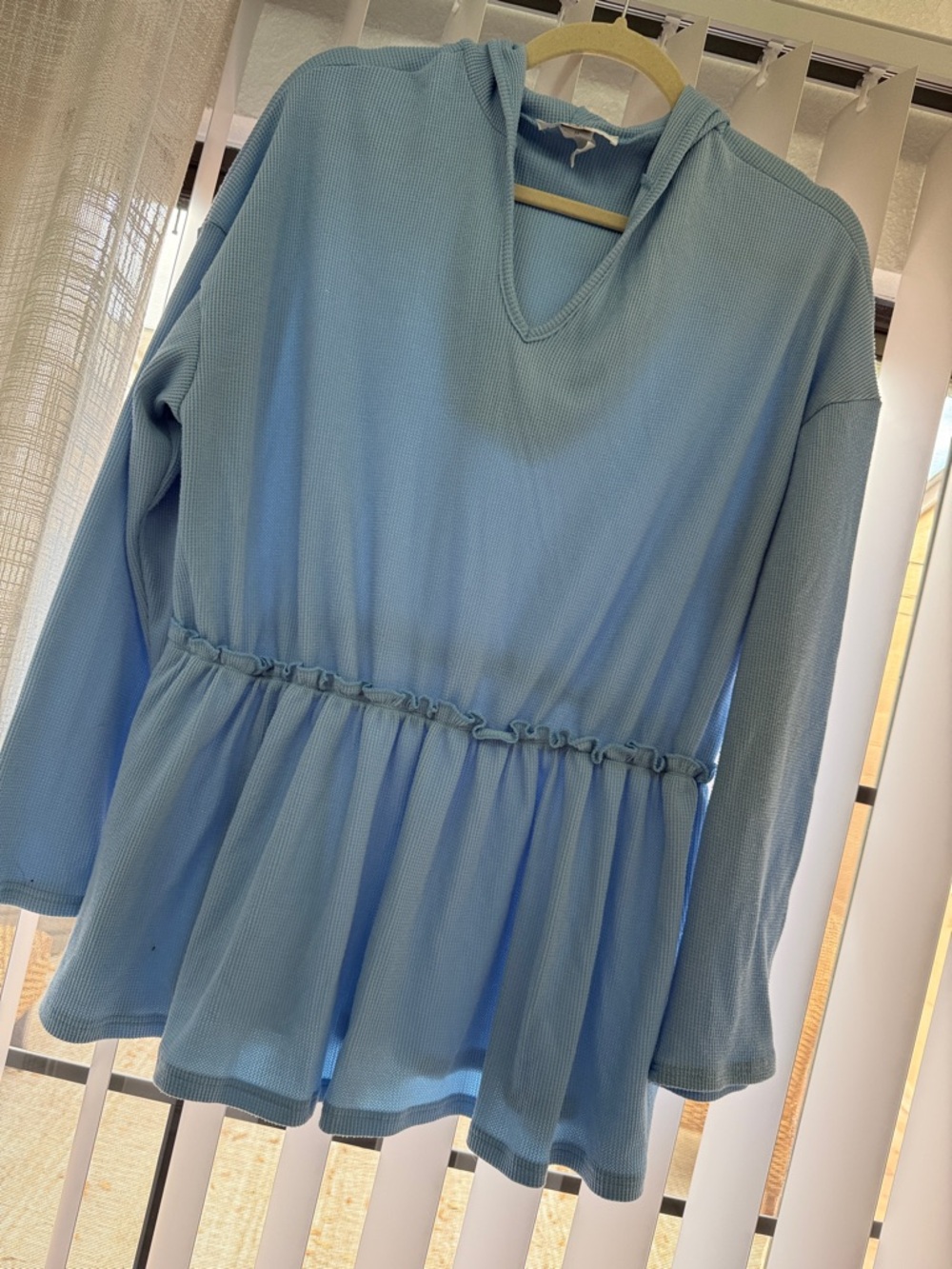 Light Blue Hooded Peplum Knit Top